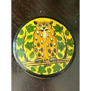 Vintage Hand-Painted Owl Trinket Box – India Folk Art, Boho Jewelry Holder